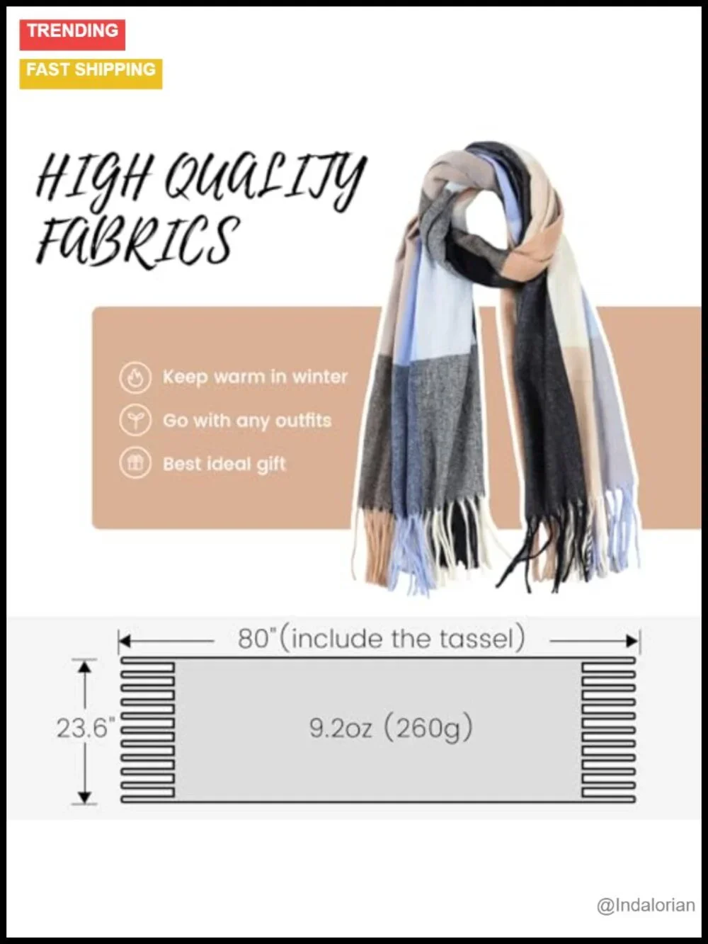 Soft Cozy Plaid Long Blanket Scarf Pashmina Wrap
